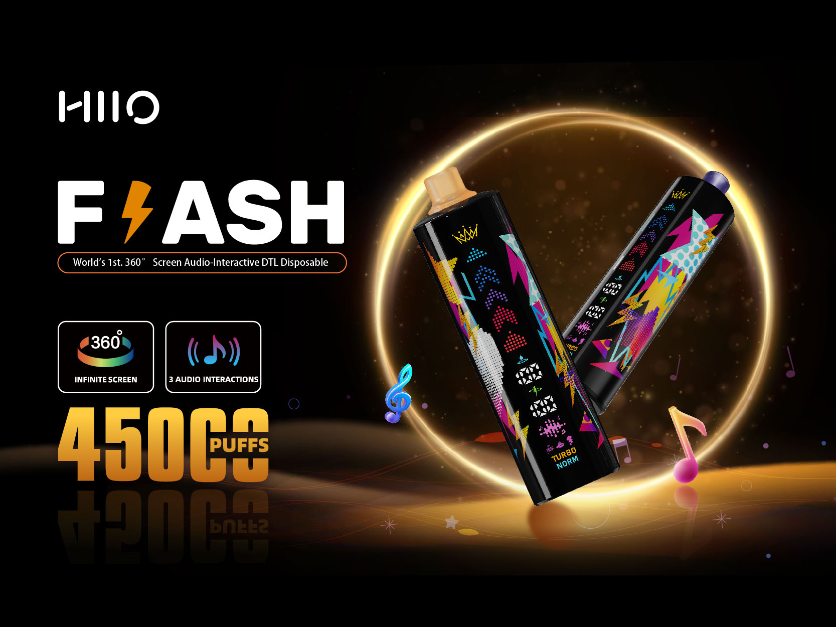 HIIO FLASH 45000: World’s First 360° Screen Audio-Interactions Disposable E-Shisha with 45000 Puffs